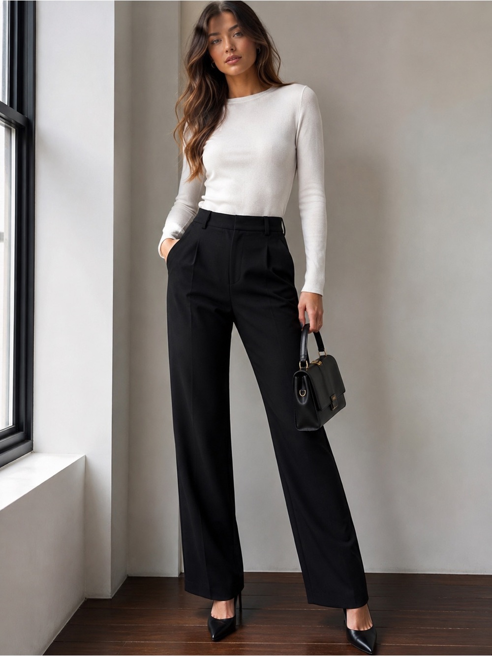 Good American Black High Rise Tailored Trousers Pants Size 8/29 NWT